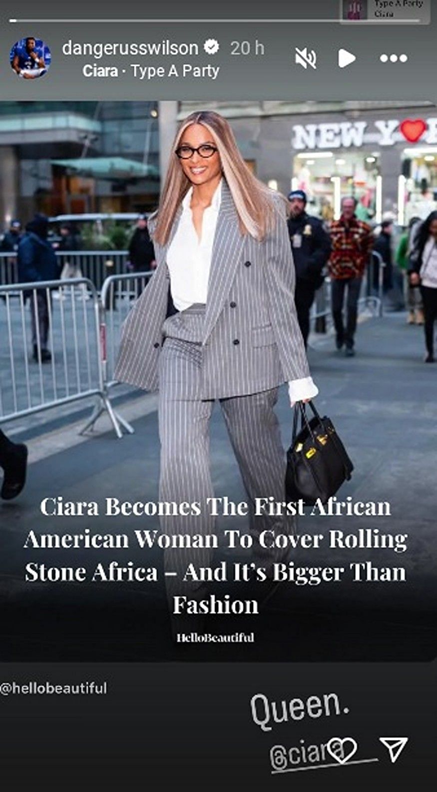 Russell Wilson sends a message as wife Ciara becomes the first Black American woman to grace the cover of Rolling Stone Africa/@dangerusswilson